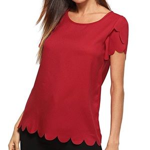 Floerns Scallop Red Blouse